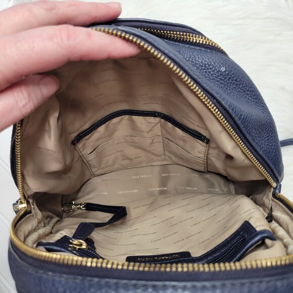 Genuine Michael Kors Rhea Zip Backpack Large Pebble Leather Navy Blue EUC main image 15